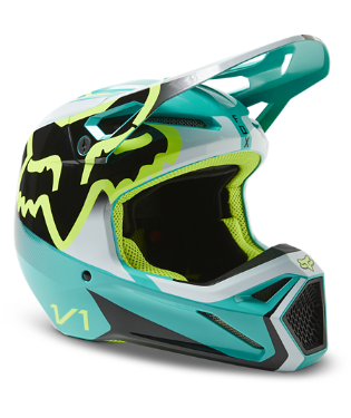 FOX YOUTH V1 LEED HELMET TEAL/HI-VIS/WHITE